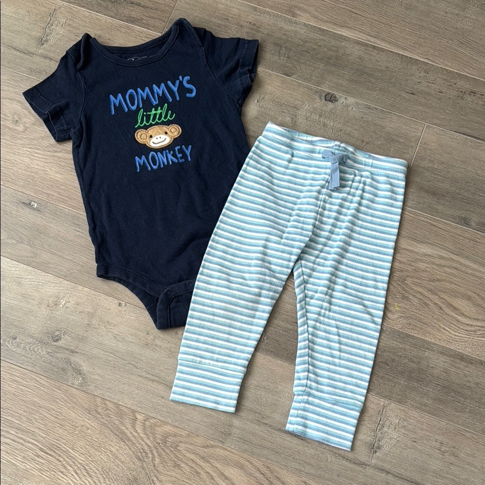 GAP Baby Navy Onesie and Striped Pants Set